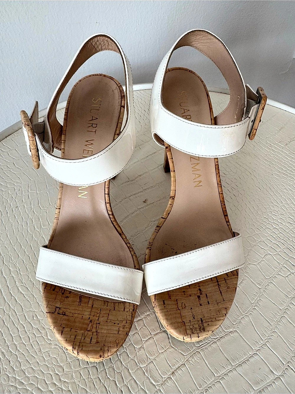 Stuart Weitzman White Cork Platform Heels US 7.5